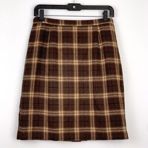 Vintage plaid pencil skirt by Briggs New York brown & tan wool blend fits like 4